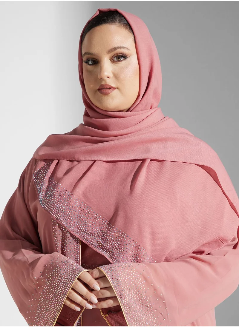 Khizana Plus size shimmer detail abaya with inner  sheila