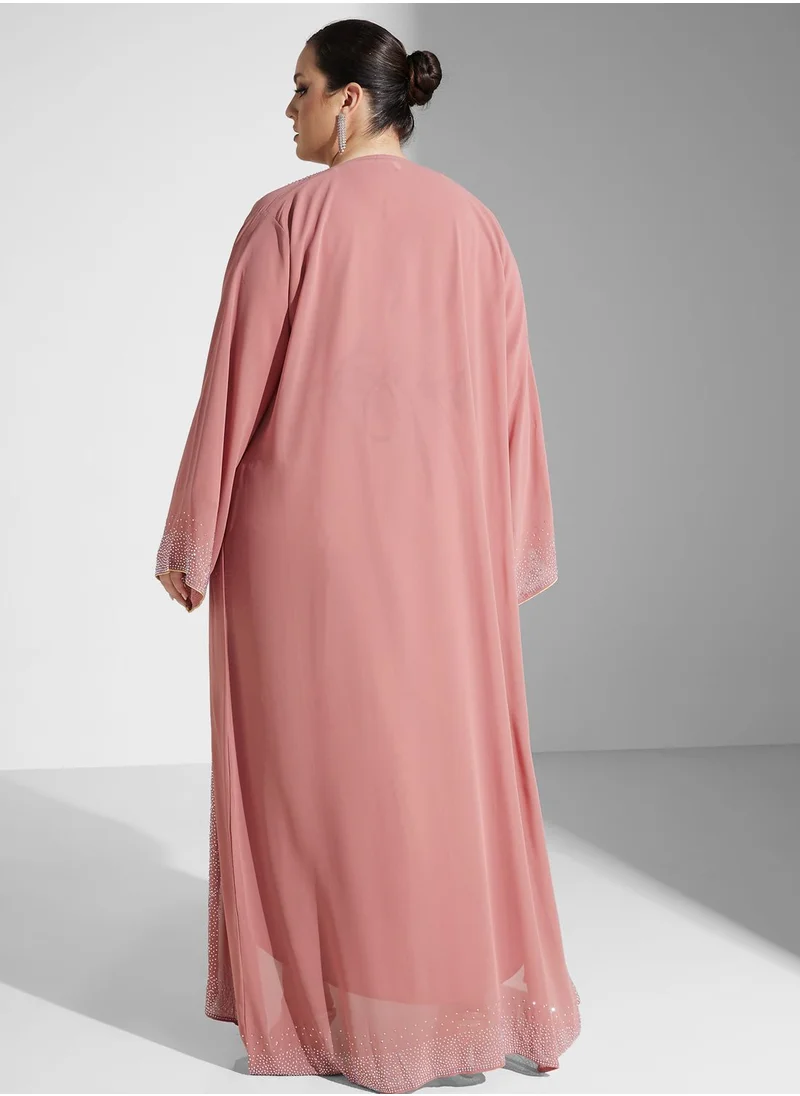 Khizana Plus size shimmer detail abaya with inner  sheila