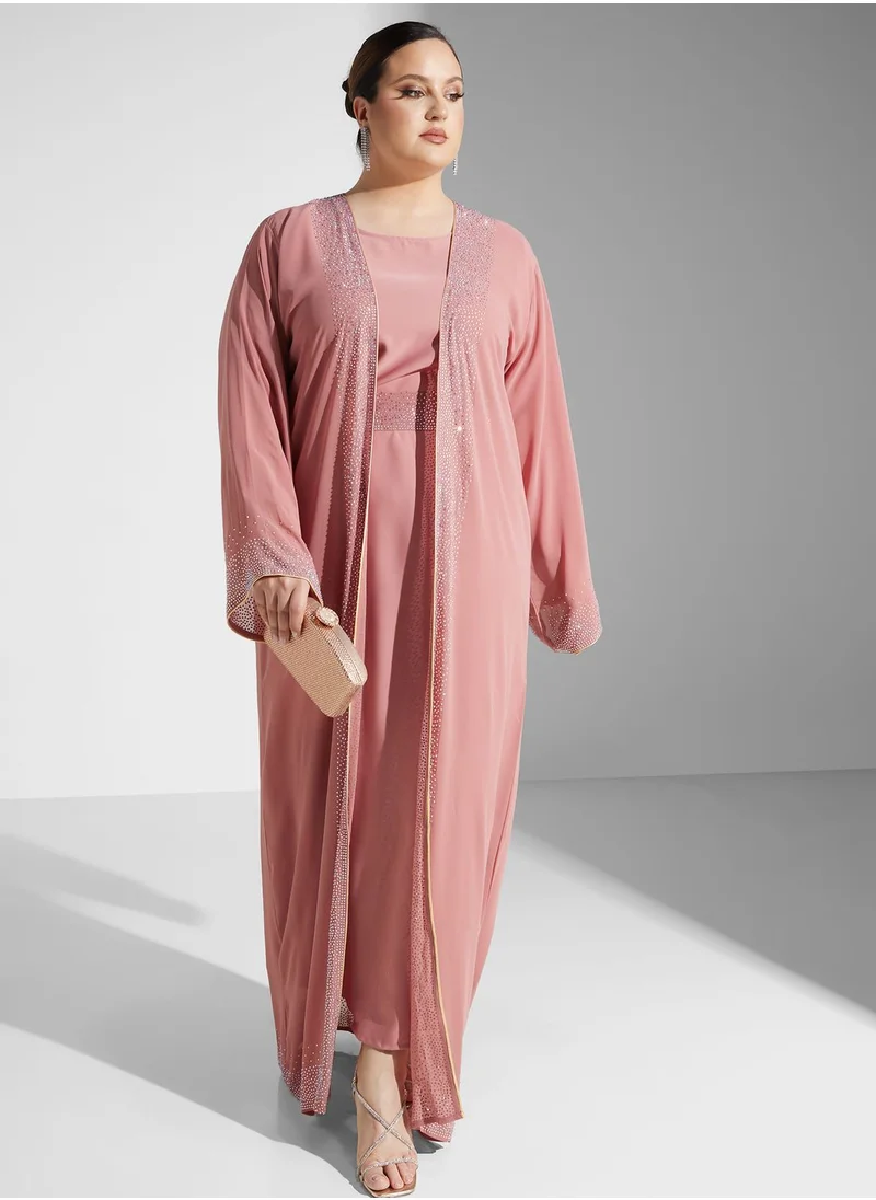 Khizana Plus size shimmer detail abaya with inner  sheila