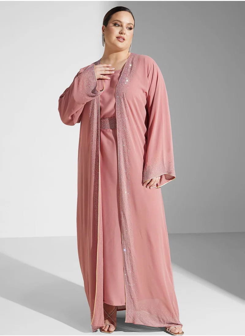 Khizana Plus size shimmer detail abaya with inner  sheila