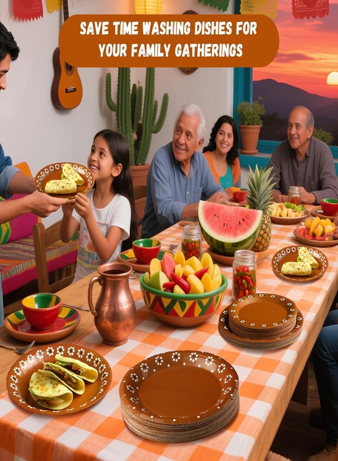 Maxdot 120 Pcs Cielito Lindo Plates Platos De Barro Mexicanos Paper Plates Baby Shower Cielito Lindo 7/9 Inch Mexican Terracotta Clay Pottery Cinco De Mayo Wedding Party Decor(Green Flowers) - Image 4