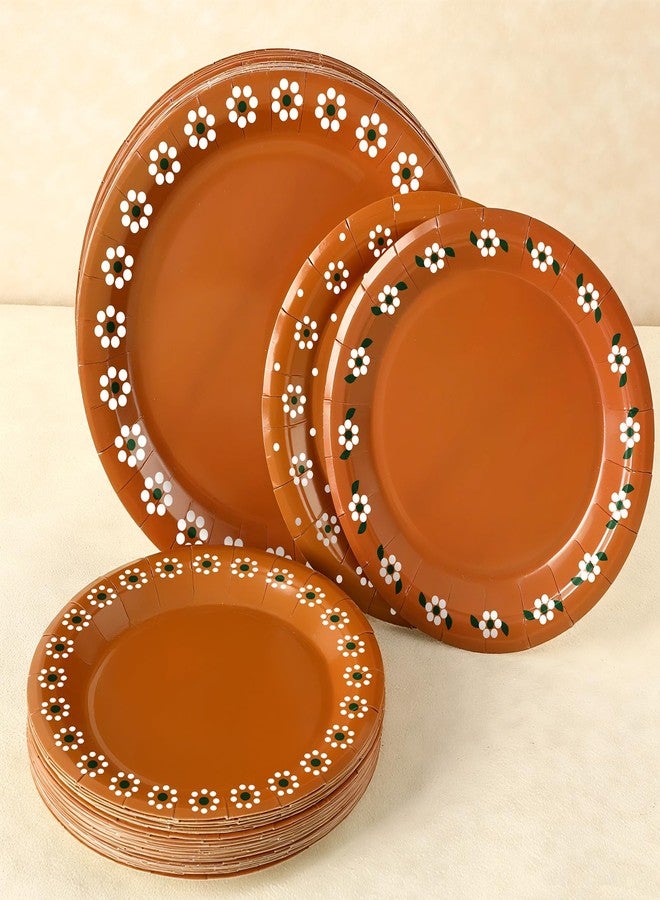 Maxdot 120 Pcs Cielito Lindo Plates Platos De Barro Mexicanos Paper Plates Baby Shower Cielito Lindo 7/9 Inch Mexican Terracotta Clay Pottery Cinco De Mayo Wedding Party Decor(Green Flowers) - Image 1