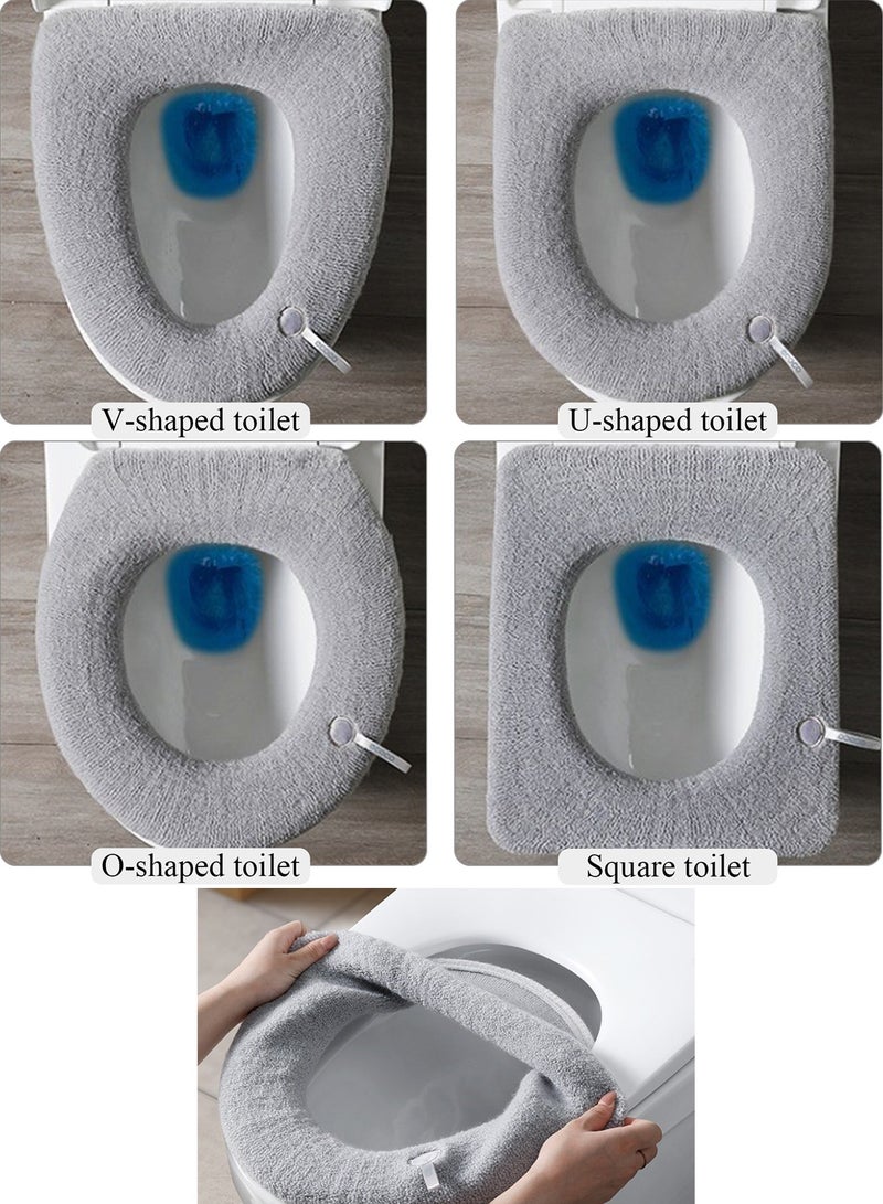 Qiccijoo Thicker Soft Bathroom Toilet Seat Cover Pad Warmer Toilet Seat Cushion Cover Stretchable Washable Fiber Cloth,Warm Toilet Seat Mat Easy Installation& Cleaning(Grey) - Image 3