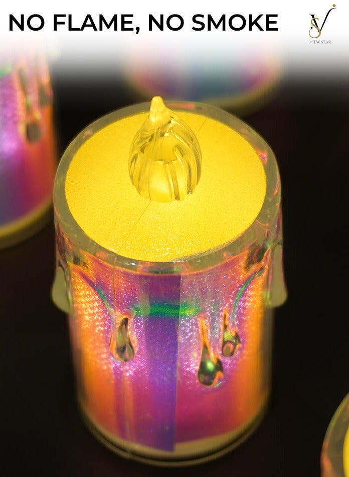 فيوستار 6 قطع من شموع LED عديمة اللهب من Viewstar - 6 عبوات، تأثير قزحي الألوان، تعمل بالبطارية، لهب وامض واقعي، ديكور داخلي وخارجي، حفلات الزفاف، الحفلات، ومناسبات العطلات - Image 4