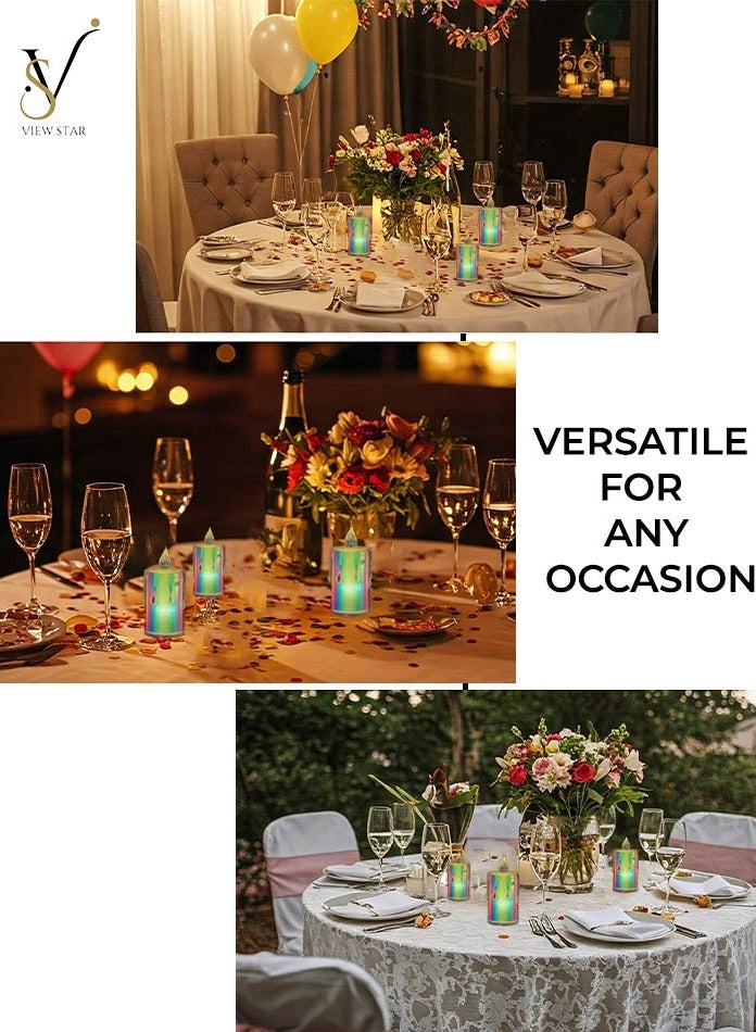 فيوستار 6 قطع من شموع LED عديمة اللهب من Viewstar - 6 عبوات، تأثير قزحي الألوان، تعمل بالبطارية، لهب وامض واقعي، ديكور داخلي وخارجي، حفلات الزفاف، الحفلات، ومناسبات العطلات - Image 3