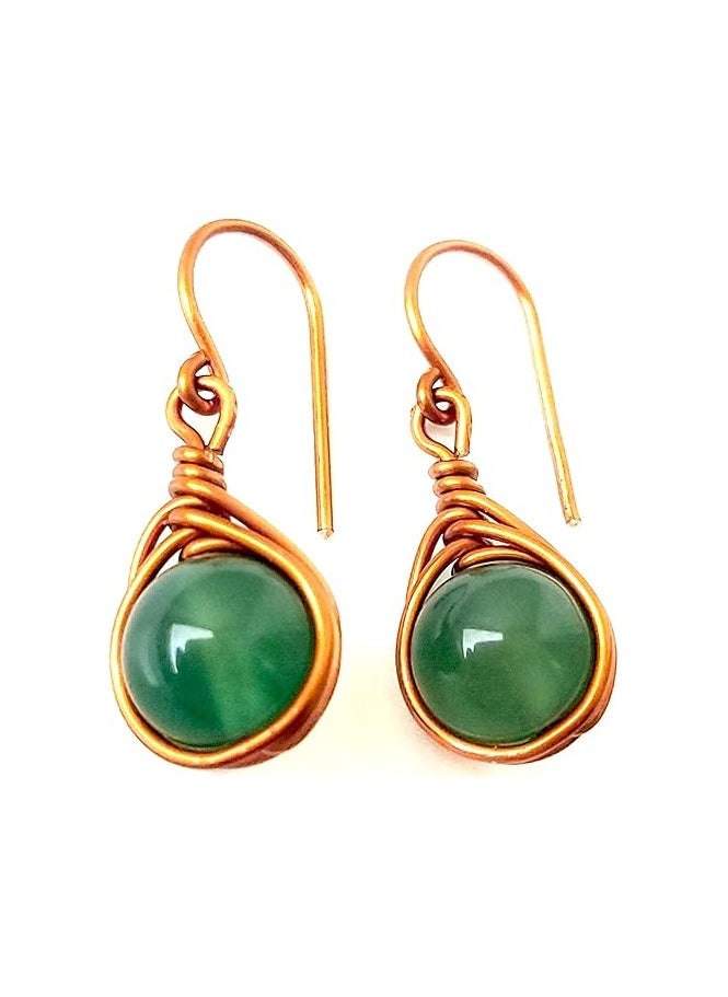 JC jimmycom Plated Copper Wire and Stones Short Dangle Drop Earrings,Women earrings, earrings for women,earrings,earrings set unique,accessories,plated copper earrings (Green Brazilian agate)  - Image 1