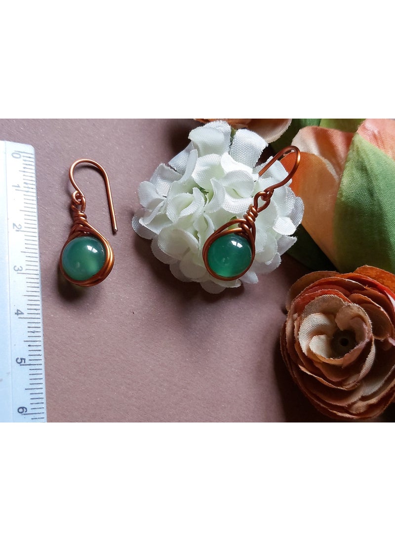 JC jimmycom Plated Copper Wire and Stones Short Dangle Drop Earrings,Women earrings, earrings for women,earrings,earrings set unique,accessories,plated copper earrings (Green Brazilian agate)  - Image 3