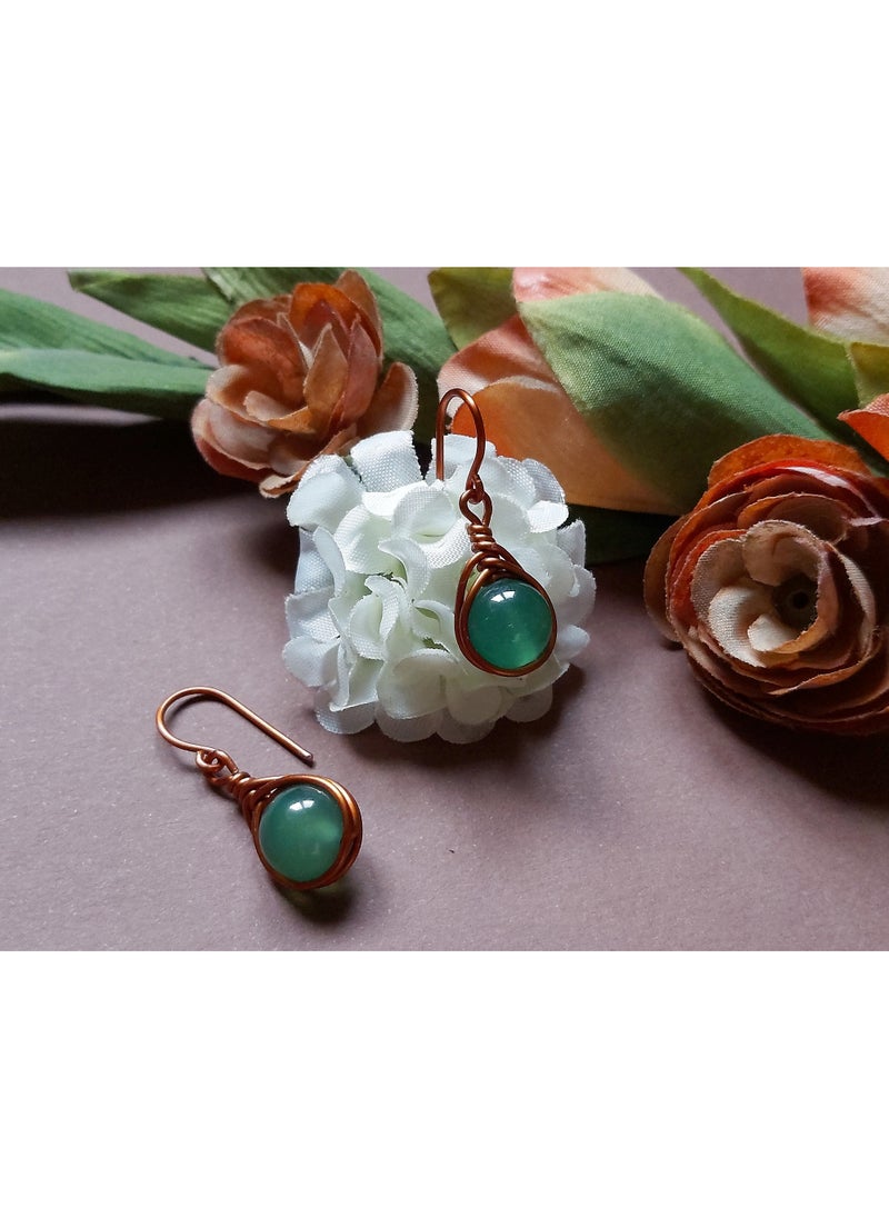 JC jimmycom Plated Copper Wire and Stones Short Dangle Drop Earrings,Women earrings, earrings for women,earrings,earrings set unique,accessories,plated copper earrings (Green Brazilian agate)  - Image 2