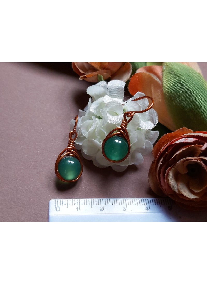 JC jimmycom Plated Copper Wire and Stones Short Dangle Drop Earrings,Women earrings, earrings for women,earrings,earrings set unique,accessories,plated copper earrings (Green Brazilian agate)  - Image 4