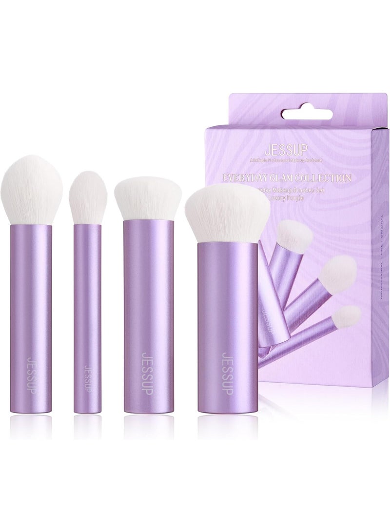 Jessup Makeup Brushes Set 4pcs Face Kabuki Brush for Foundation Contour Powder Blush Bronzer and Highlighter, Premium Synthetic Fiber Cruelty-Free, Luxury Purple T517 - Image 1