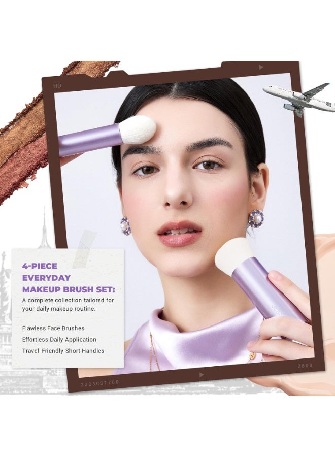 Jessup Makeup Brushes Set 4pcs Face Kabuki Brush for Foundation Contour Powder Blush Bronzer and Highlighter, Premium Synthetic Fiber Cruelty-Free, Luxury Purple T517 - Image 2