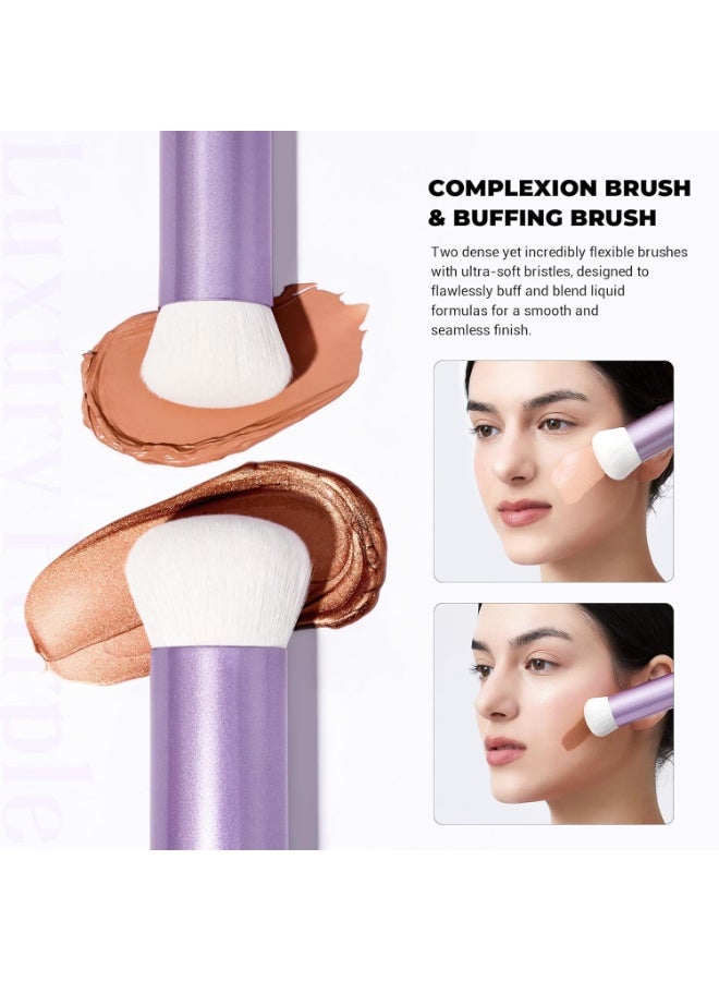 Jessup Makeup Brushes Set 4pcs Face Kabuki Brush for Foundation Contour Powder Blush Bronzer and Highlighter, Premium Synthetic Fiber Cruelty-Free, Luxury Purple T517 - Image 3