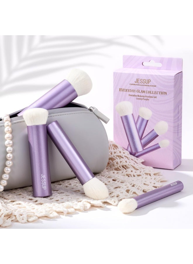 Jessup Makeup Brushes Set 4pcs Face Kabuki Brush for Foundation Contour Powder Blush Bronzer and Highlighter, Premium Synthetic Fiber Cruelty-Free, Luxury Purple T517 - Image 4