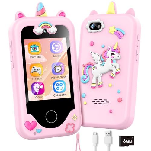 WEOLULI Kids Smart Phone with Dual Camera Game Music Player Toddler Learning Play Toy Cell Phone Gifts for Girls Christmas Birthday Age 310 Light Pink - Image 1