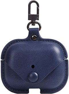 Leather Protective Case Skin Cover with Keychain and Lock for Apple Airpods 3 Case Women Men blue