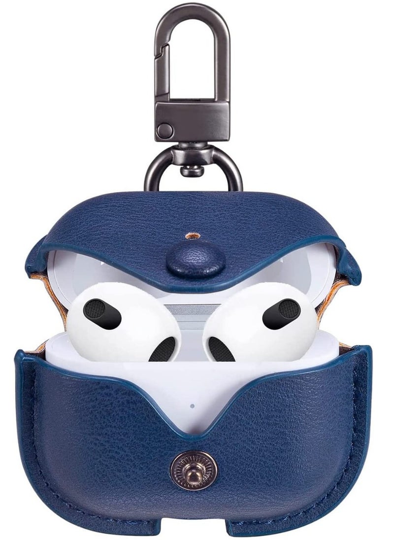 Rabos - Leather Protective Case Skin Cover with Keychain and Lock for Apple Airpods 3 Case Women Men blue - Image 1