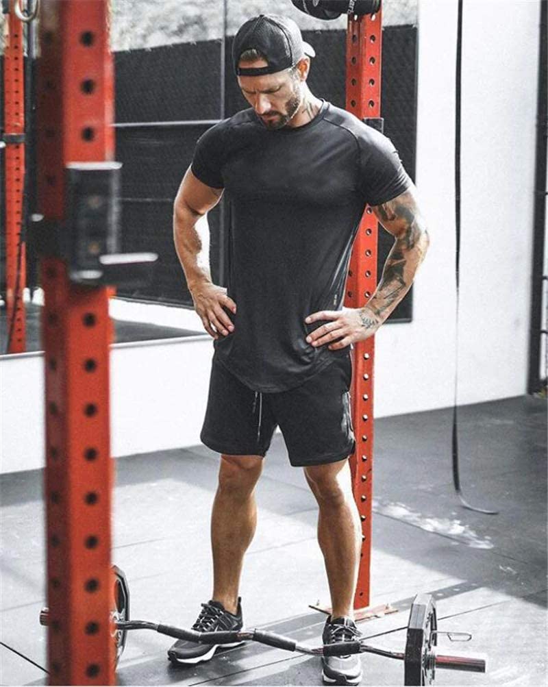 COOFANDY Men Gym T Shirt Training Hipster Basic Slim Fitted Casual Crew Neck Top Black/Black - Image 3