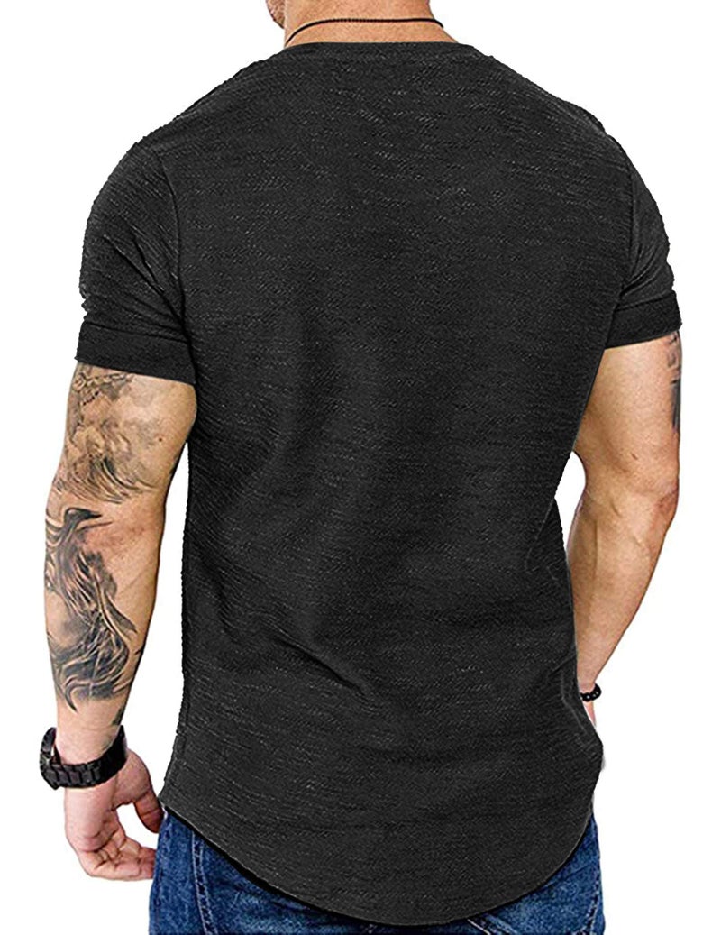 COOFANDY Men Gym T Shirt Training Hipster Basic Slim Fitted Casual Crew Neck Top Black/Black - Image 2