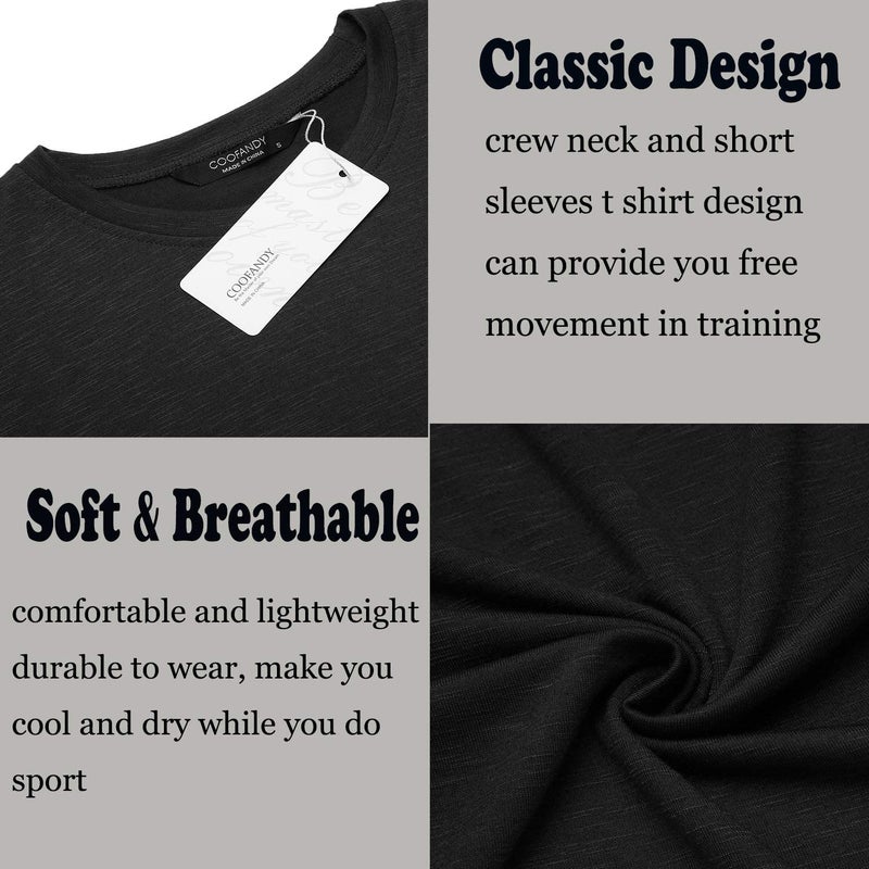 COOFANDY Men Gym T Shirt Training Hipster Basic Slim Fitted Casual Crew Neck Top Black/Black - Image 4