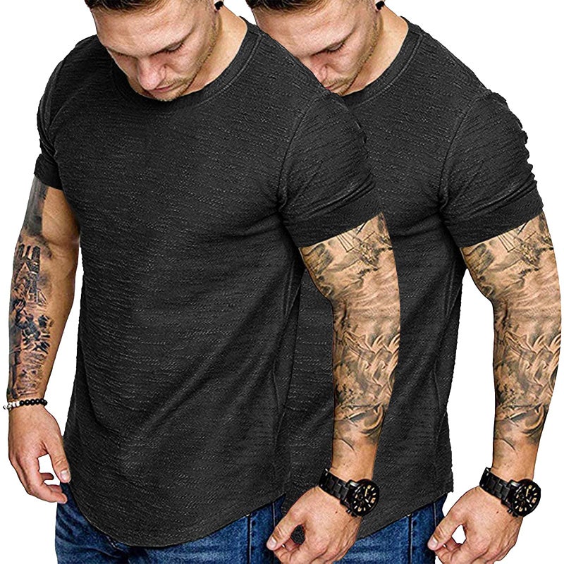 COOFANDY Men Gym T Shirt Training Hipster Basic Slim Fitted Casual Crew Neck Top Black/Black - Image 1