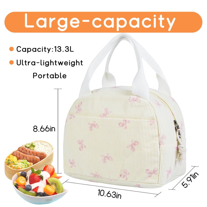 GISMTR Lunch Bag for Women Insulated Lunch Box Cute Corduroy Lunch Tote Bags Reusable Large Capacity Cooler Bag for Travel Work Picnic - Image 2