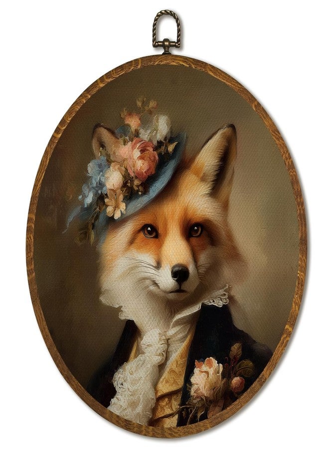 LANBAIHE Vintage Fox Wall Art Decor 10x10 Inch Framed - Funny Animal Dark Moody Gothic Decor, Victorian Fox Lady Portrait Circular Wall Art for Home Living Room, Neutral Retro Artwork (Regalia-Fox) - Image 1