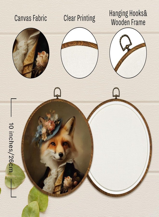 LANBAIHE Vintage Fox Wall Art Decor 10x10 Inch Framed - Funny Animal Dark Moody Gothic Decor, Victorian Fox Lady Portrait Circular Wall Art for Home Living Room, Neutral Retro Artwork (Regalia-Fox) - Image 3