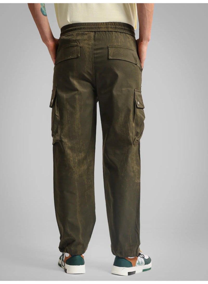 Maniac Mens AOP Printed Green Cotton Blend Baggy Cargo Pant - Image 2