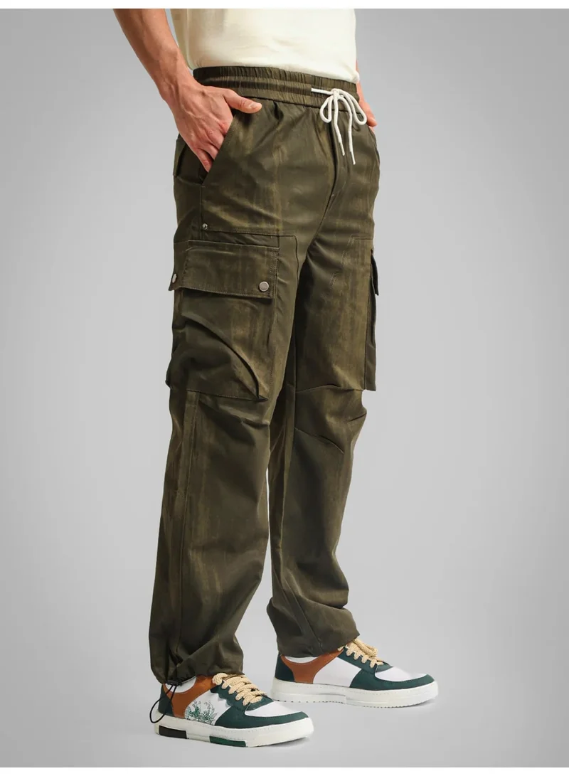 Maniac  Maniac Mens AOP Printed Green Cotton Blend Baggy Cargo Pant for Men | Best Price UAE