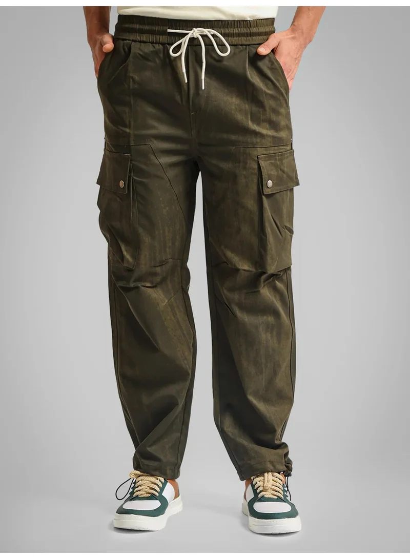 Maniac  Maniac Mens AOP Printed Green Cotton Blend Baggy Cargo Pant for Men | Best Price UAE