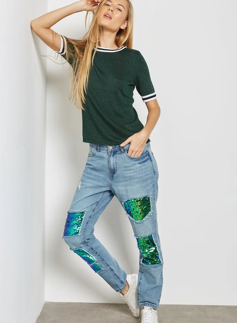 ONLY Sequin Patches Skinny Jeans