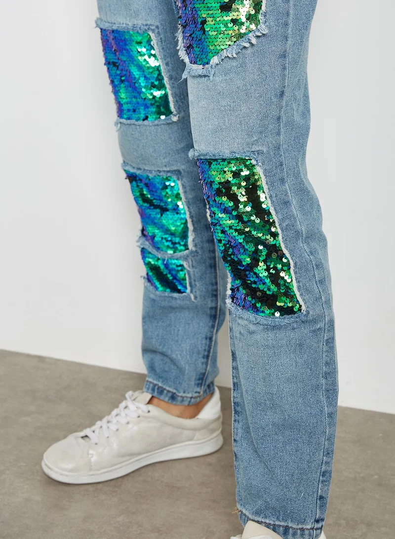 ONLY Sequin Patches Skinny Jeans