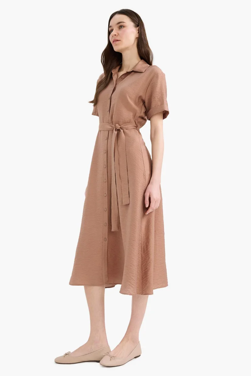 DeFacto Regular Fit Belted Short Sleeve Maxi Dress