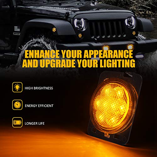 Xprite LED Amber Front Fender Side Marker Light Assembly with Clear Lens Compatible with Jeep Wrangler JK Unlimited 2007 2008 2009 2010 2011 2012 2013 2016 2017 2018 - Image 2