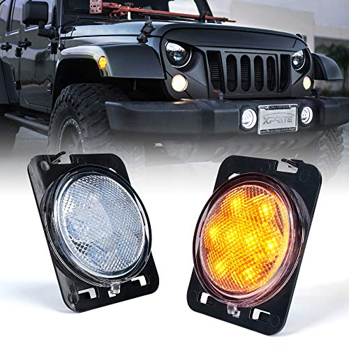 Xprite LED Amber Front Fender Side Marker Light Assembly with Clear Lens Compatible with Jeep Wrangler JK Unlimited 2007 2008 2009 2010 2011 2012 2013 2016 2017 2018 - Image 1