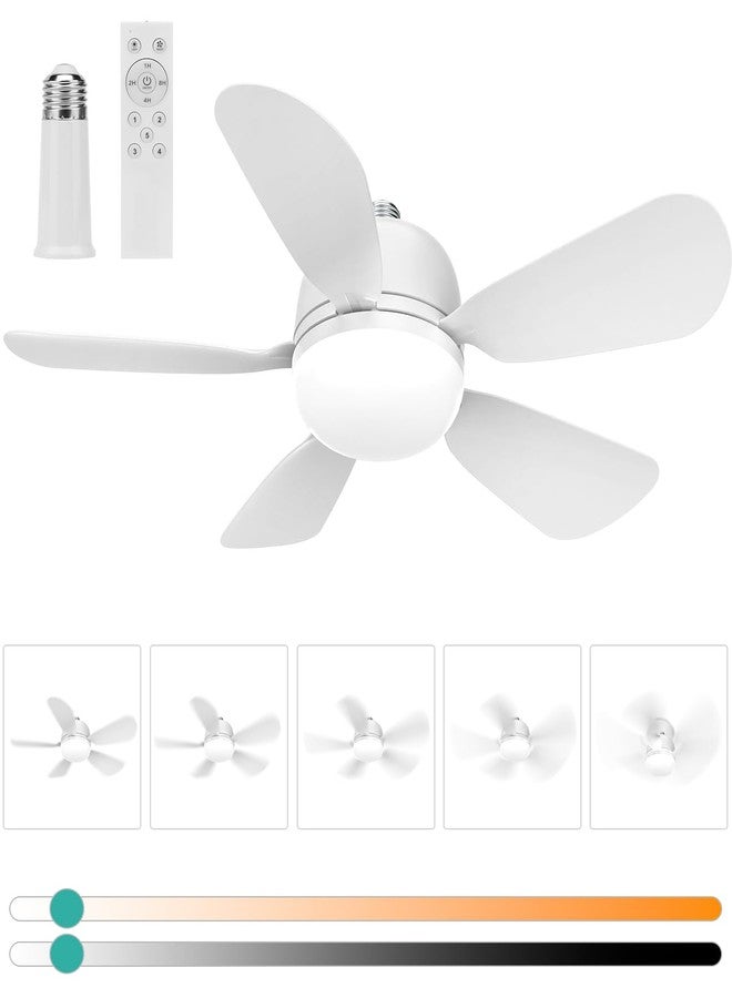 HK Socket Fan Light Small Ceiling Fan With Light and Remote, 20 Inch Screw-in for E26/E27 Base, 5 Speed Dimmable Mini for Bedroom Kitchen and Small Rooms, White - Image 1