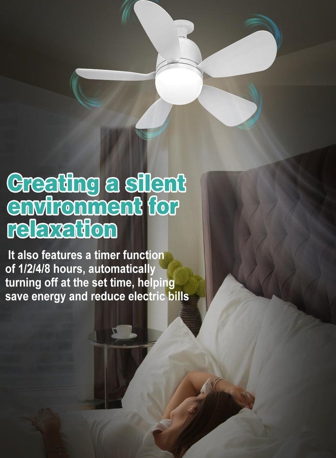 HK Socket Fan Light Small Ceiling Fan With Light and Remote, 20 Inch Screw-in for E26/E27 Base, 5 Speed Dimmable Mini for Bedroom Kitchen and Small Rooms, White - Image 2