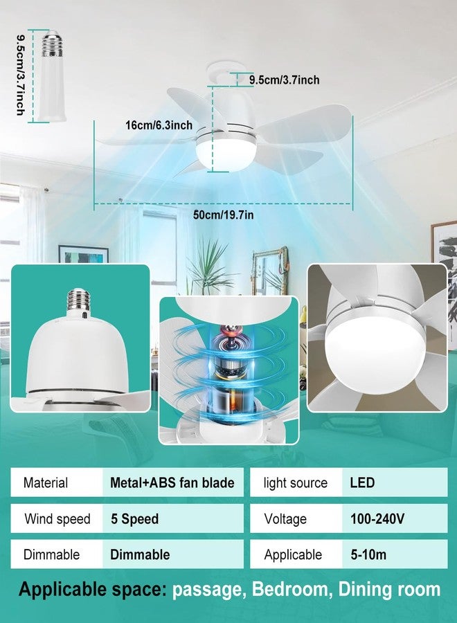 HK Socket Fan Light Small Ceiling Fan With Light and Remote, 20 Inch Screw-in for E26/E27 Base, 5 Speed Dimmable Mini for Bedroom Kitchen and Small Rooms, White - Image 5