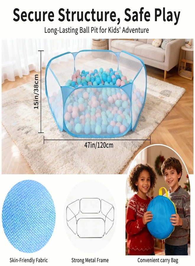 Heopeis Kids Ball Pit, Large Pop Up Toddler Ball Pits 47inches Play Tent for Toddlers Girls Boys for Indoor&Outdoor Play Tent with Carry Tote, Balls Not Included (Blue) - Image 5