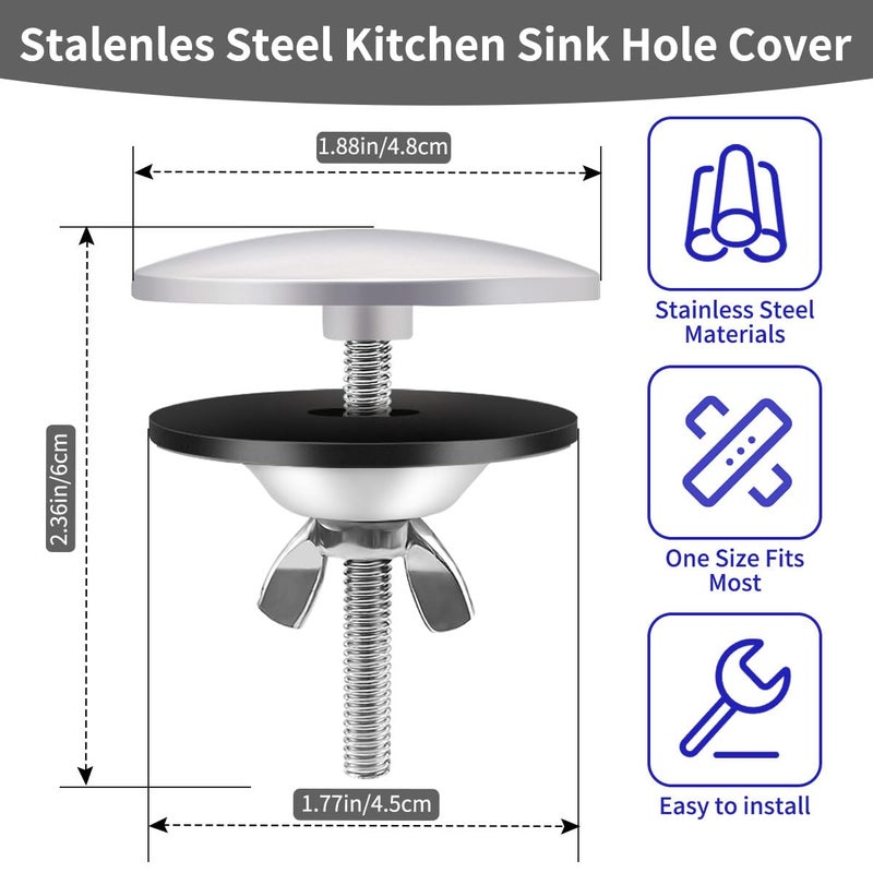 Quadafy 2 Inch Kitchen Sink Hole Covers  Stainless Steel Wash Basin Kitchen Sink Tap Hole Plate Stopper Cover Blanking Metal Plug  Sealed Decoration (Brushed Nickel) - Image 4