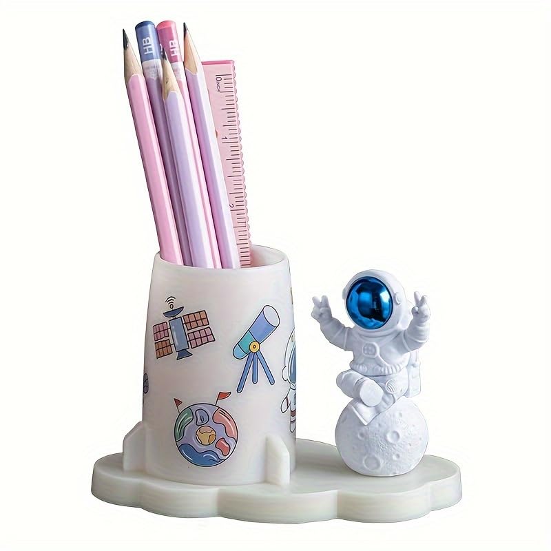 Street27 ® Astronaut Figurine Pencil Holder Cartoon Decorative Ideal Gift For Office Classroom Home Desk Pen Pencil Holder Organizer Gifts Adults Kids 360° Rotating (Golden),Stationary - Image 3