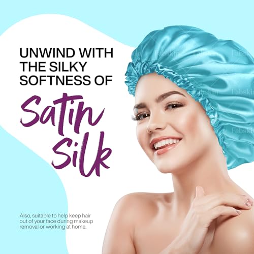 FABSKIN Luxury Satin Silk Hair Hair Bonnet Cap for Sleeping with Satin Scrunchie | For Women & Girls | For Curly & All Hair Types (SKY BLUE) - Image 4