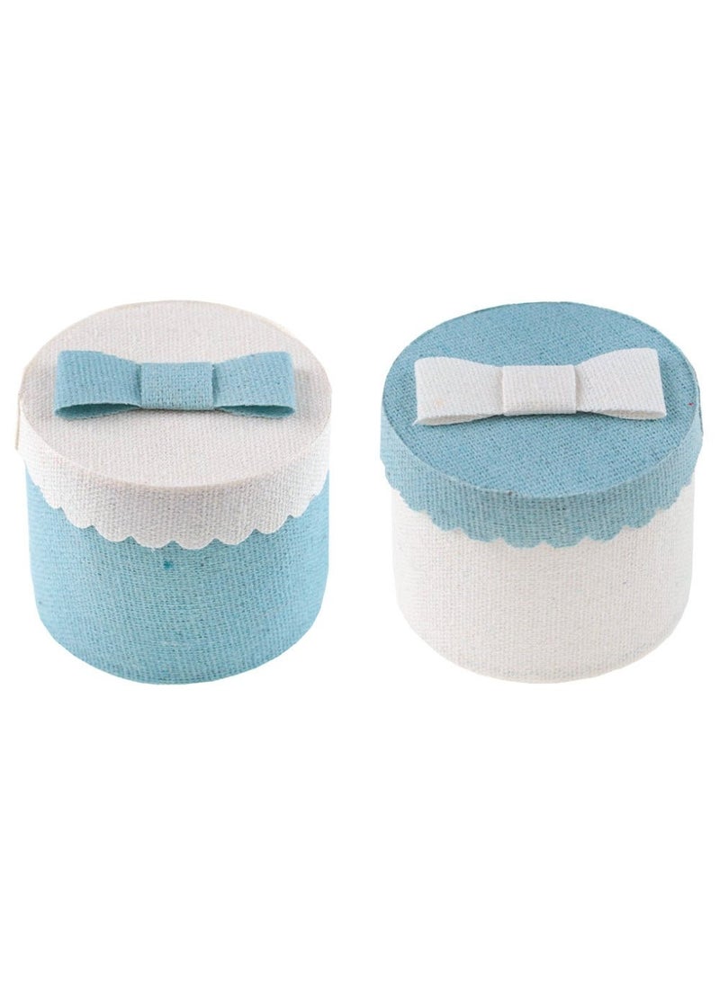 Round Gift Boxes White Blue Polyester Cotton 6cm 4-Pack