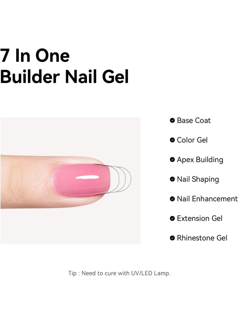 جل بناء أظافر وردي شفاف 7 في 1 15 مل جل بناء أساسي مقوي للأظافر جل بناء أظافر LED بالأشعة فوق البنفسجية في زجاجة لإصلاح الأظافر جل قوي لتقوية الأظافر جل بناء لتمديد الأظافر - Image 5