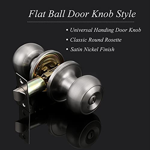 Probrico Privacy Door Knobs Brushed Nickel Finish, Interior Keyless Door Knobs Locks for Bedroom or Bathroom, 2 Pack - Image 2