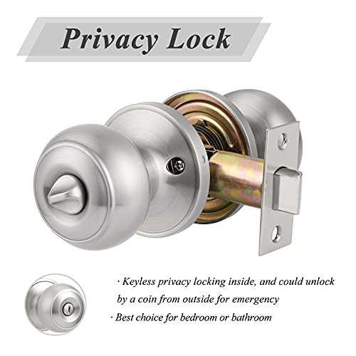 Probrico Privacy Door Knobs Brushed Nickel Finish, Interior Keyless Door Knobs Locks for Bedroom or Bathroom, 2 Pack - Image 3