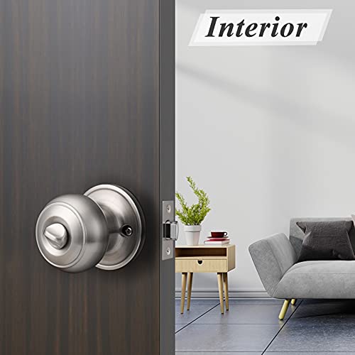 Probrico Privacy Door Knobs Brushed Nickel Finish, Interior Keyless Door Knobs Locks for Bedroom or Bathroom, 2 Pack - Image 5