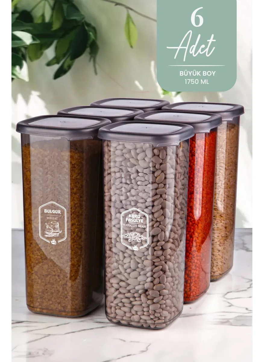 Kitchen Life 6-Piece Jumbo Size Labeled Square Food Storage Container Set 1750 ml - Hard Lid Organizer Jar