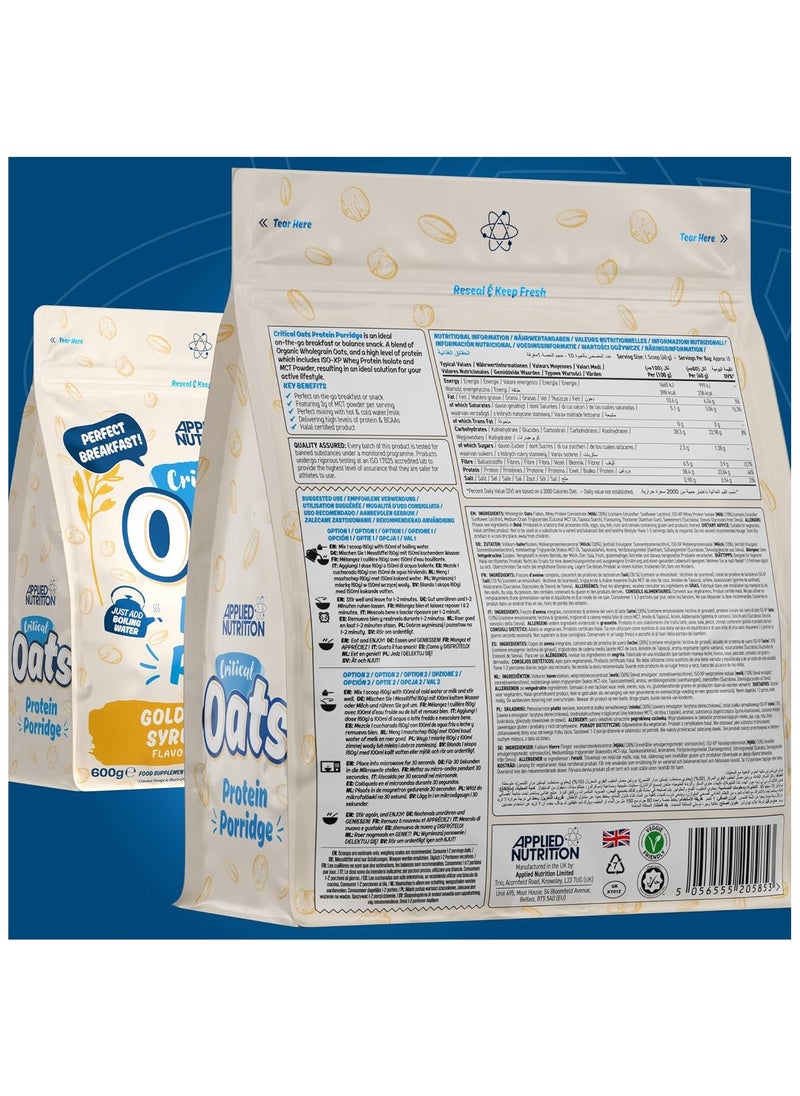 Applied Nutrition - Critical Oats Advanced Protein Porridge  Whey Protein Powder Blend with Wholegrain Oats Golden Syrup 600 gm - Image 1