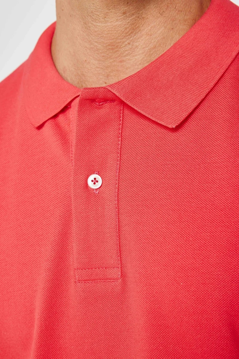 Tudors Men's Slim Fit Narrow Cut Cotton Plain Pique Pomegranate Color Polo Collar T-Shirt